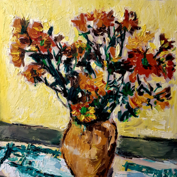 Yellow Flowers in a Vase Original Painting by John Martin Fulton